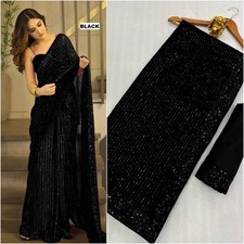 New Georgette silk saree bollywood party wear indian wedding black designer sari
