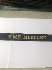 HMS  Mercury - Genuine Used Royal Navy Cap Ribbon  - Full Length