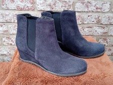 White Stuff Navy Blue Suede Chelsea Kate Wedge Ankle Boots Size 6