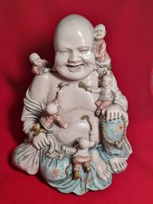 Vintage Chinese Hotei Laughing Buddha with 5  Children Very Heavy 2.2k UNUSUAL 