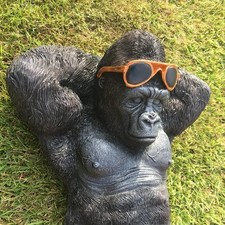 Chilling Gorilla Ornament with Sunglasses | Large Resin Garden Statue 44cm