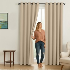 Thick Blackout Curtains Eyelet Ringtop Thermal Linned Curtain Pair With TieBacks