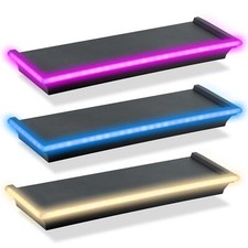 Black Floating Shelves Neon Light LED Wall Mounted Gaming Bedroom Decor Display