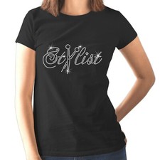 STYLIST Crystal Fitted Ladies T Shirt Hairdresser Beautician Hair Salon Any Size