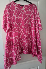 Italian Ladies Lagenlook Tunic Top  Pink Pattern Ruffle Front One Size