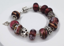 Rhona Sutton European charm bracelet LOVE purple theme beads heart silver  925