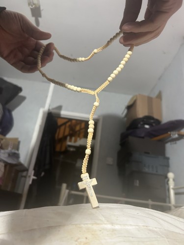 White wooden rosary - white,