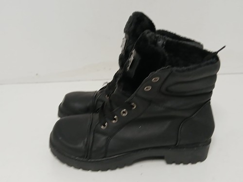 Ladies black faux leather lace - black,