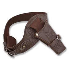 Western Cowboy Tooled Brown Leather Gun Holster Belt Embossed with Brass Buckle