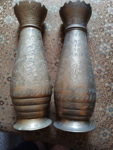 Pair vintage brass vases - of,