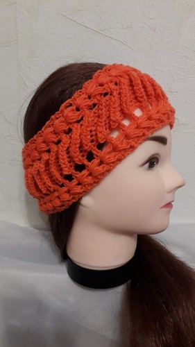 Hand crocheted orange headband - hand,