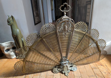 Vintage Brass Peacock Fire Guard Screen - Retro Antique Folding Fan Interiors