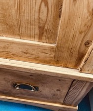 Antique Pine Double Wardrobe with Base Drawer and Unique Scrolling Design