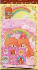 Kawaii Japan VINTAGE & RARE Monchhichi Stationery Small Note Papers + Envelopes