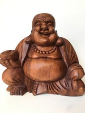 WOODEN HAPPY BUDDHA FIGURE