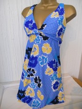 BLUE YELLOW BE YOU TWIST FRONT SKIRT SWIMDRESS SWIMSUIT SIZE 14 NEW FIRM CONTROL