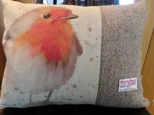 Harris Tweed  & Charming Robin - 20 x 16" - Cushion Cover - Exact One - Zipped.