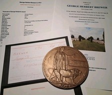 WW1 Death Plaque To Cpl Brewer, 64th Bde Royal Field Artillery, DOW, Camberwell 