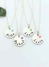 Children's Name Necklace, Hand Stamped Flower, Little Girl Jewellery