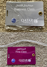 Qatar Airways - First & Business Class hinged Plastic luggage tags set, New
