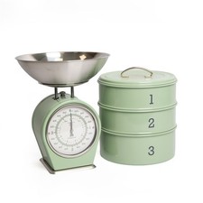 Living Nostalgia 3 Tier Cake Tins and Mechanical Scale Set English Sage Green