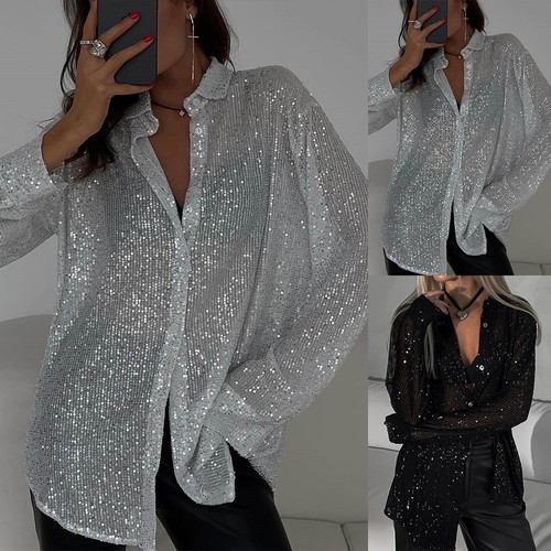 Women button down sequin - down,