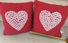 2xSainsburys Red Small Scatter Cushion heart white buttons 27cmx26cm - zipped.