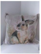 Pair of Rabbit cushion covers, beige background and backing, zip closure