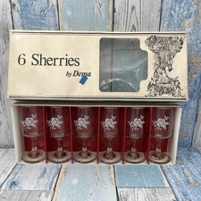 Vintage 1960s Sherry Glasses by Dema Boxed Set of 6 Floral Etched Pattern Unused
