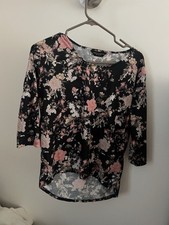 New Women’s Dorothy Perkins Black Floral Three Quarter Length Top Size 10