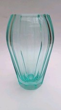 Rare Moser Corsica Aquamarine Octagonal Facet Cut Glass Vase Bohemian Czech
