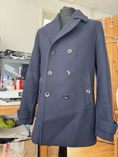 Ted Baker Navy Blue  Wool Blend Naval Style Pea Coat ,size 4 L Large