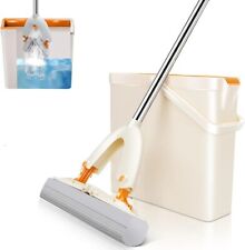 MASTERTOP Sponge Squeeze Mop and Bucket Set Stainless Steel Adjustable Handle 