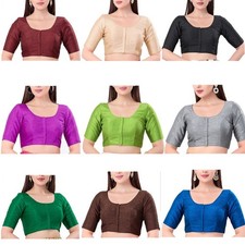 Way2Like Dupion Silk Saree Blouse Round Neck Readymade Stitched Choli Crop Top