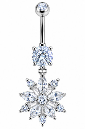 Snow flake flower belly - snow, button