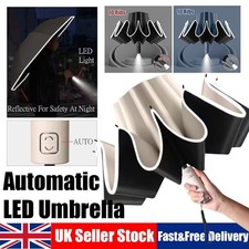 10 Ribs Automatic Strong Open Umbrella Close Travel LED Windproof Folding UK