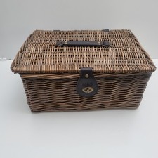 M&S Hamper Picnic Basket Wicker Medium Size Brass/Leather Catch 38 X 30 X 18cms