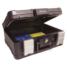 Black Lockable A4 Fire & Waterproof Deed Box Portable Anti-Theft Fireproof Safe