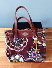 Fossil Key Per Medium Oilcloth & Leather Brown & Floral Shoulder Tote Bag BNWOT
