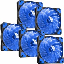 5 pcs PC Case Cooling Fan Gaming Computer Blue LED 120mm Silent 4-Pin Connector