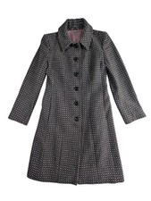 Hobbs Long Coat Womens UK 10 Pure Wool Purple Single Breasted Black