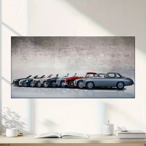 Three classic cars row - in,