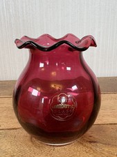Vintage Royal Scot Cranberry Glass Vase With Ruffled Rim 11cm Tall
