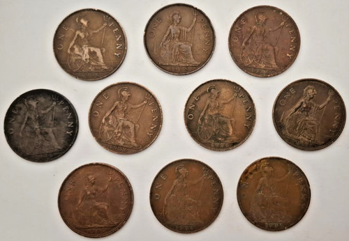 Pre decimal pennies - 10, (1d)