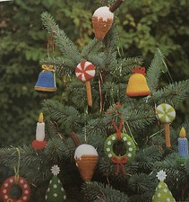 KNITTING PATTERN Jean Greenhowe 6 Christmas tree decorations garland candle RARE