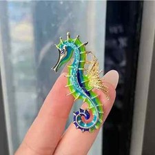 Seahorse Brooch Green Blue