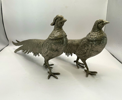 Pair vintage pewter - pewter, pheasant