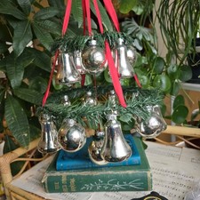 Vintage 70s West Germany Christmas Wreath & Mercury Glass Silver Baubles X 19