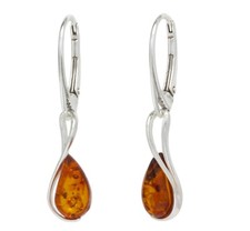 NATURAL BALTIC AMBER STERLING SILVER 925 Earrings Droop Dangle Certified & BOX