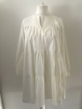 Copperose Paris Ivory Tiered Smock Dress Long Sleeved Stretch Cotton Lagenlook